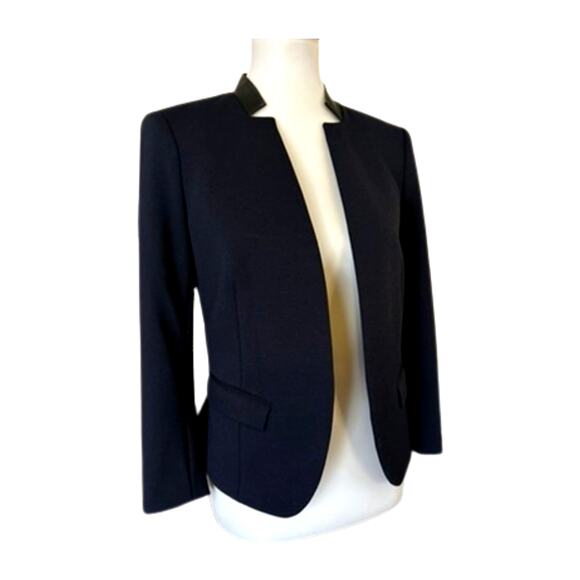 Rebecca Taylor Navy Blazer with Lamb Leather Collar & Peplum Hem – Stud Detail - Picture 1 of 7